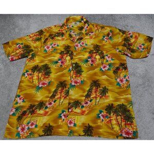 Nassau Bahamas Jo Ann's Hawaiian Shirt Men's 3XL Yellow Floral Button Up Casual